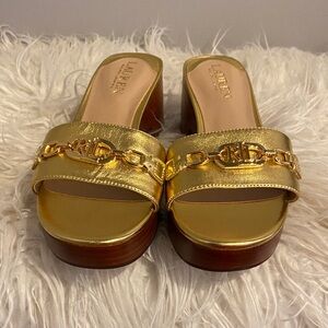 Ralph Lauren Gold Mules with Chain Detail